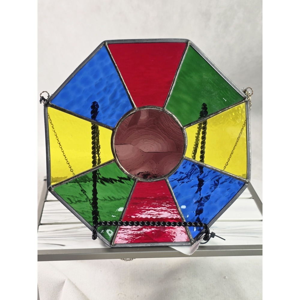 XL, Vtg Handmaid Sun Catcher Stained Glass Color Wheel, Gift, Round, Collectable - Picture 3 of 5